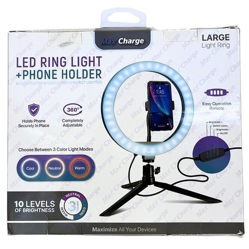 MaxCharge LED Ring Light Large 3 Color Modes With Phone Holder - 第 1/4 張圖片
