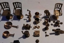 Vintage Old Antique Brass Tiny Miniature Dolls House Toys 20 Pieces Set BUNDLE