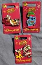 2025 Disney Merry Christmas 4 Pin Set Stitch Chip Dale Goofy and Pluto New Noc!!