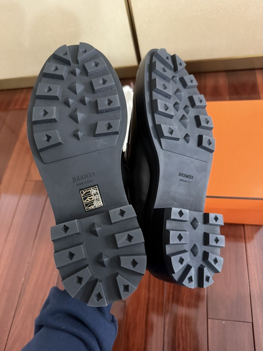 Hermes First Derby Oxford Shoe Loafer Kelly Chunky Black Silver