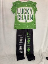 St. Patrick Day  Lucky Charm  Green Black Toddler Outfit Size 5Y