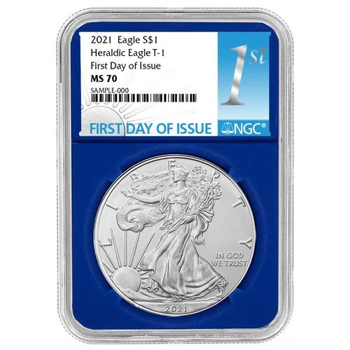 2021 $1 Type 1 American Silver Eagle NGC MS70 FDI First Label Blue Core