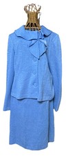 St John Womens Suit Size 14 Blue Ruffle Lightweight Stretch Free Ship 