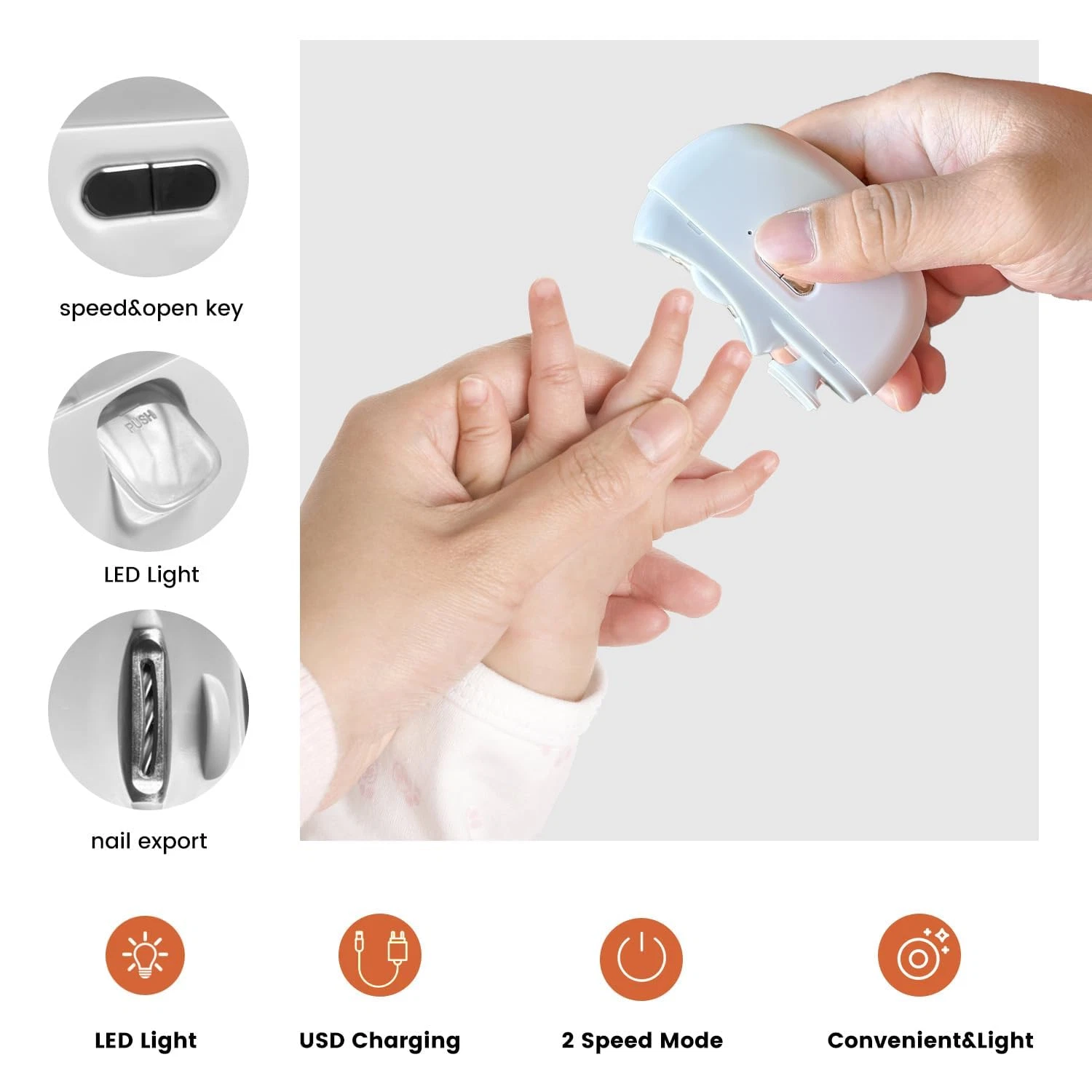 2 in 1 Electric Nail Clipper Automatic Light Baby Nail Clippers Nail Polisher 2