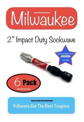 6 Pack Torx T30 Milwaukee Shockwave Impact Bit Set Screw Driver 2'' Drill Bits