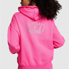Victoria's Secret PINK Ivy Fleece Campus Full-Zip Hoodie Jacket Carmine Bling 