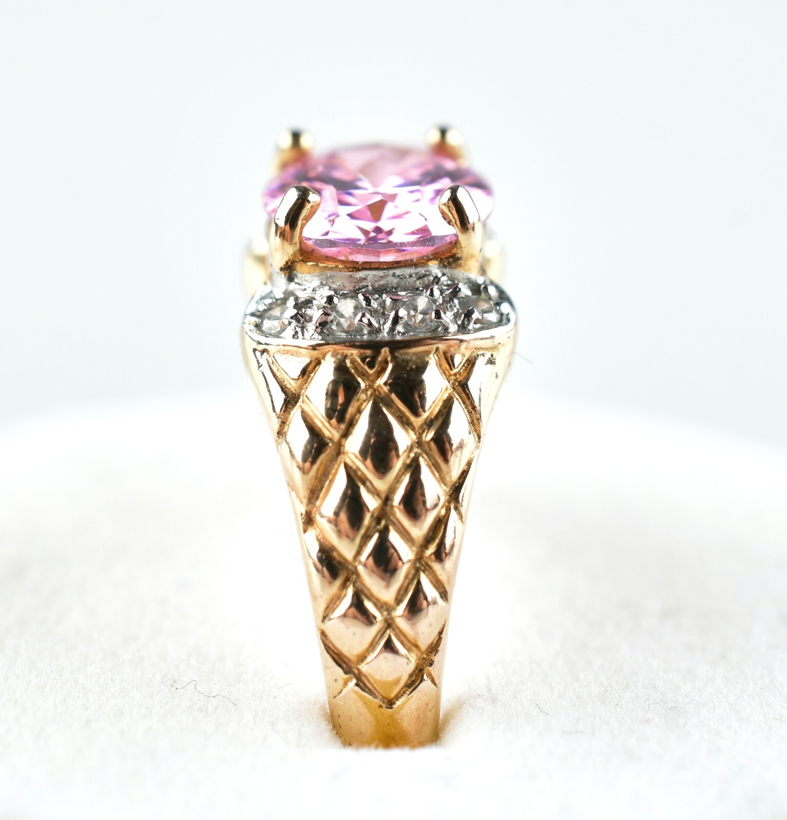 Sterling Silver Ring with Oval Pink CZ Center & D… - image 5