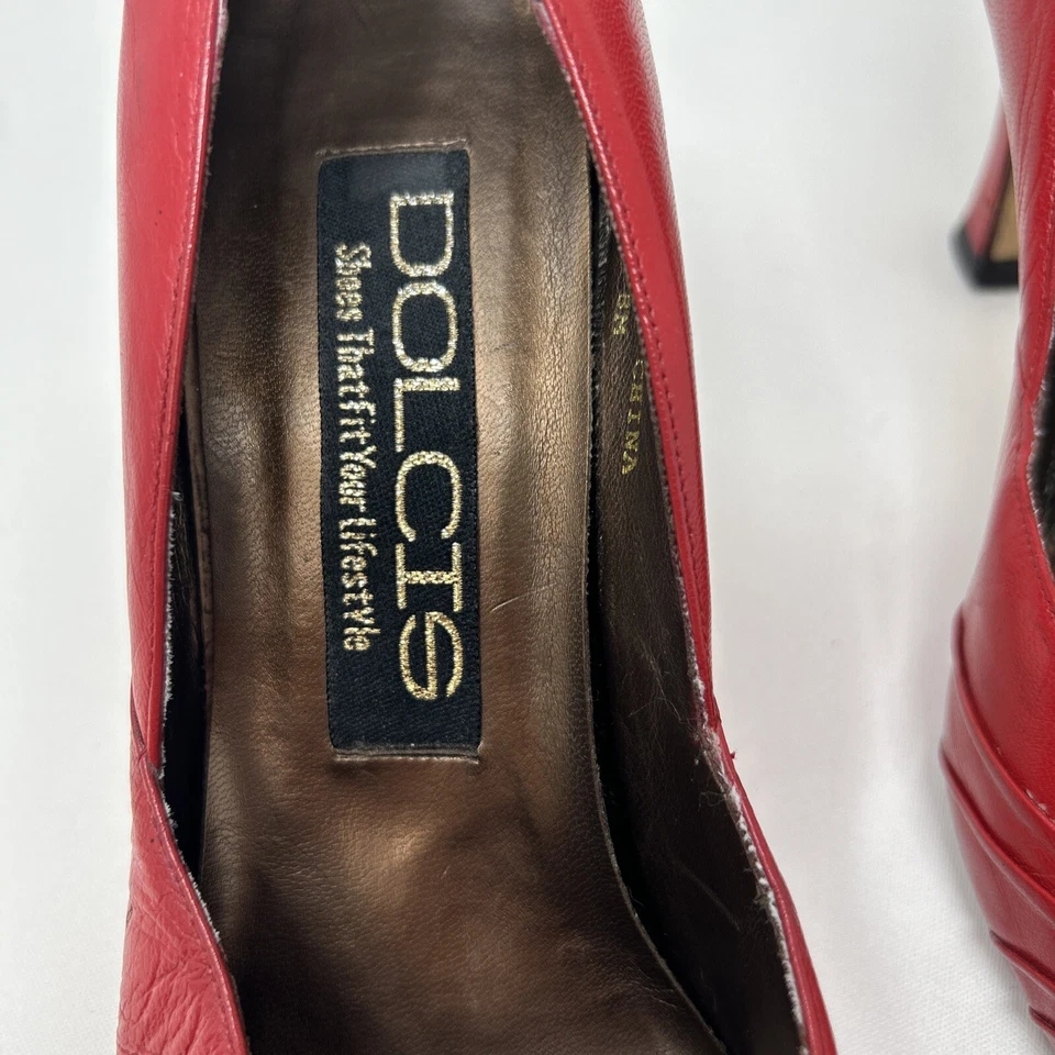 Zapatos de tacón talla 8 medianos vintage 1999 Dolcis cuero rojo Foto 4 de 4