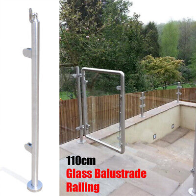 Stainless Steel Balustrade Posts HaroldDol 110cm Landing Baluster Poles Handrail Railing with Glass Clamps and Rubbers