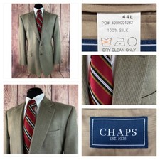 EXC COND CHAPS RALPH LAUREN MEN 44L 100 SILK MICROCHECK PLAID SPORT COAT BLAZER