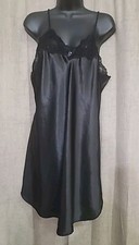 Vtg Judith Hart Nightgown Negligee Slip Size 38 Black Lace Trim Made In USA