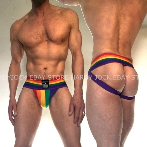 Jockmail Mens Jockstrap Rainbow Pride 3" Waist Sexy Jock strap Underwear - Picture 15 of 38