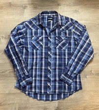 Vtg Wrangler Black Pearl Snap Plaid Shirt Men's Large Western Rockabilly READ
