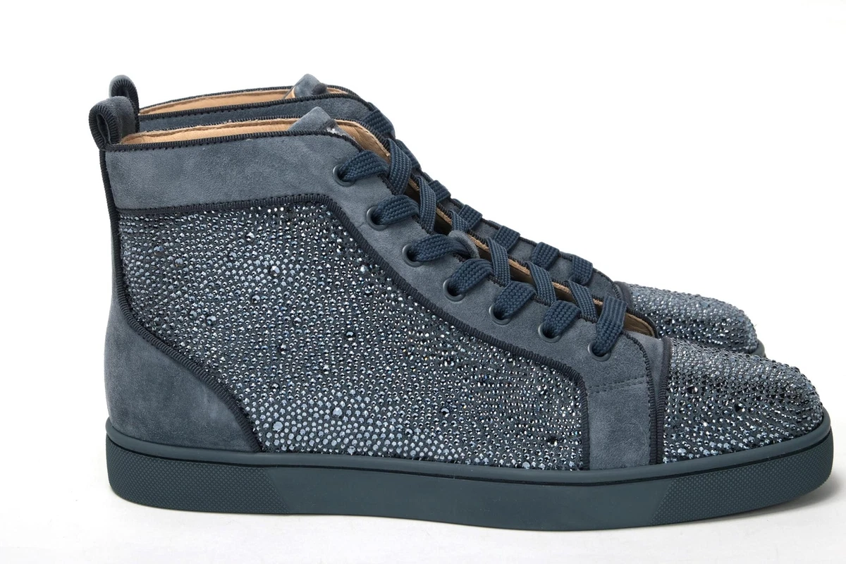 Christian Louboutin Louis Orlato Blue Men Sneakers Suede Swarovski Trainer  Shoes