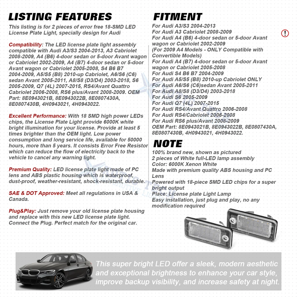 Безошибочный сменный номерной знак для Audi Q7 A3 S4 A6 S6 A8 S8 RS4 RS6 - Изображение 2 из 4