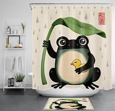 Asian Style Cute Animal Duck Funny Frog Shower Curtain Set for Bathroom Decor