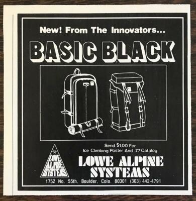 1977 Lowe Alpine Systems Boulder CO Print Ad Basic Black Backpacks