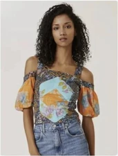 ANTHROPOLOGIE Love The Label Patchwork Cropped Tank Off Shoulder Top Small