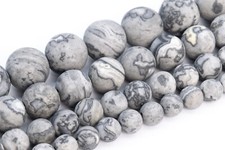 Natural Matte Gray Picture Jasper Grade AAA Round Loose Beads 4/6/8-9/15-16MM
