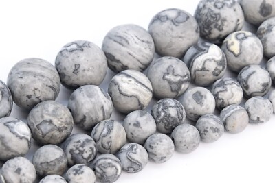 Natural Matte Gray Picture Jasper Grade AAA Round Loose Beads 4/6/8-9/15-16MM