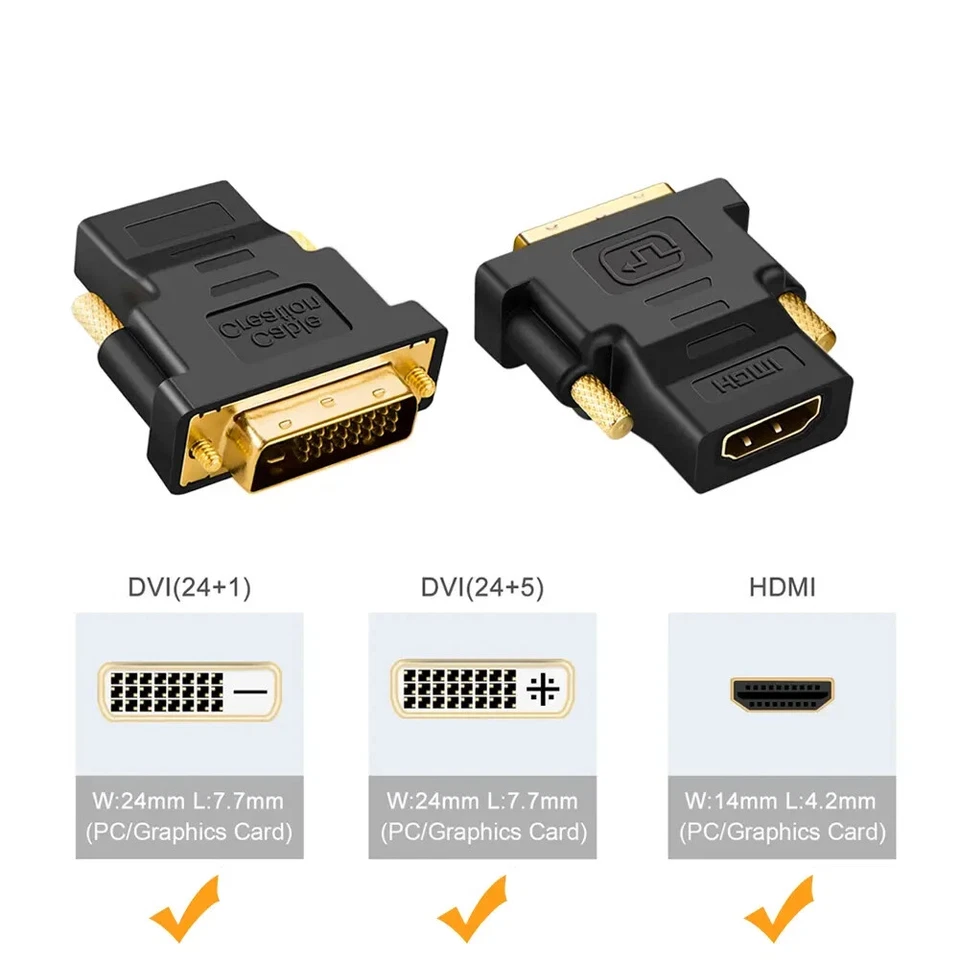 2x HDMI zu DVI Adapter | HDMI A Buchse zu 24+1 DVI-D Stecker Konverter vergoldet - Bild 4 von 4