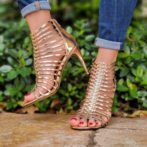 Women's Rose Gold Open Toe Strappy Single Sole High Heels | eBay