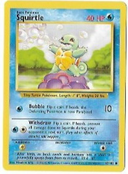 1999 Shadowless Squirtle, Pokemon Base Set Card #63/102 Near Mint