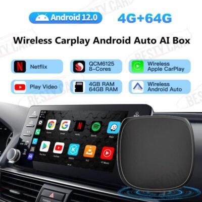 Wireless Carplay AI box Android Auto Converter Adapter GPS Netflix YouTube 4+64G