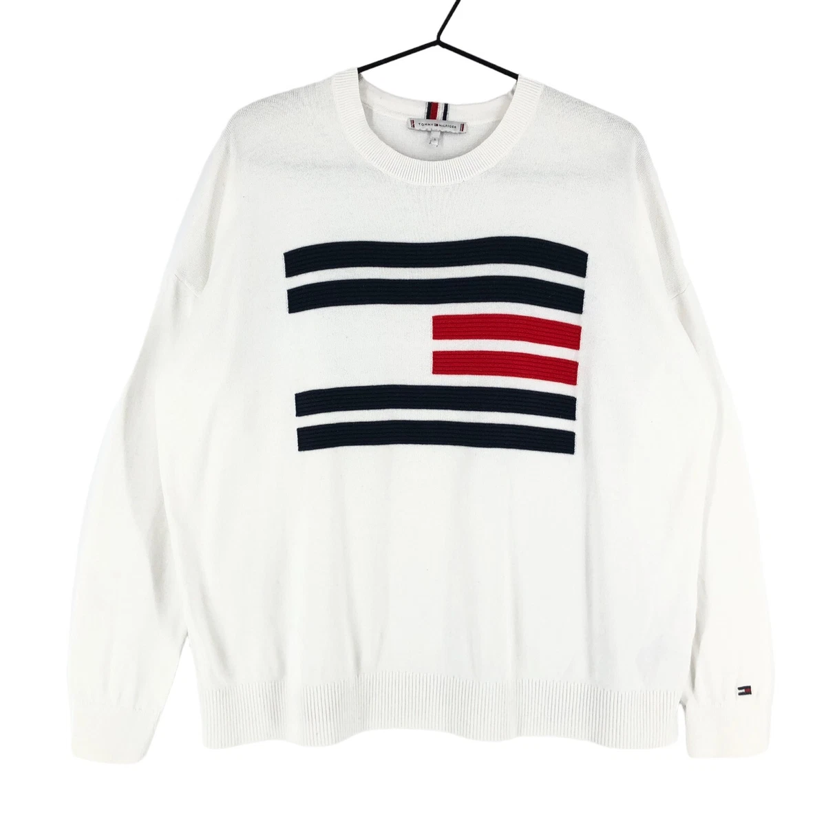 TOMMY HILFIGER Jumper Pullover Sweater Men Crew Neck White Size S