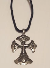 DOUBLE CROSS Pewter Pendant Charm / 26" Adjustable Necklace U.S.A.