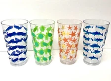 New Sigrid Olsen Acrylic Drinking Glass Tumbler Set Whale Starfish Shark Turtle