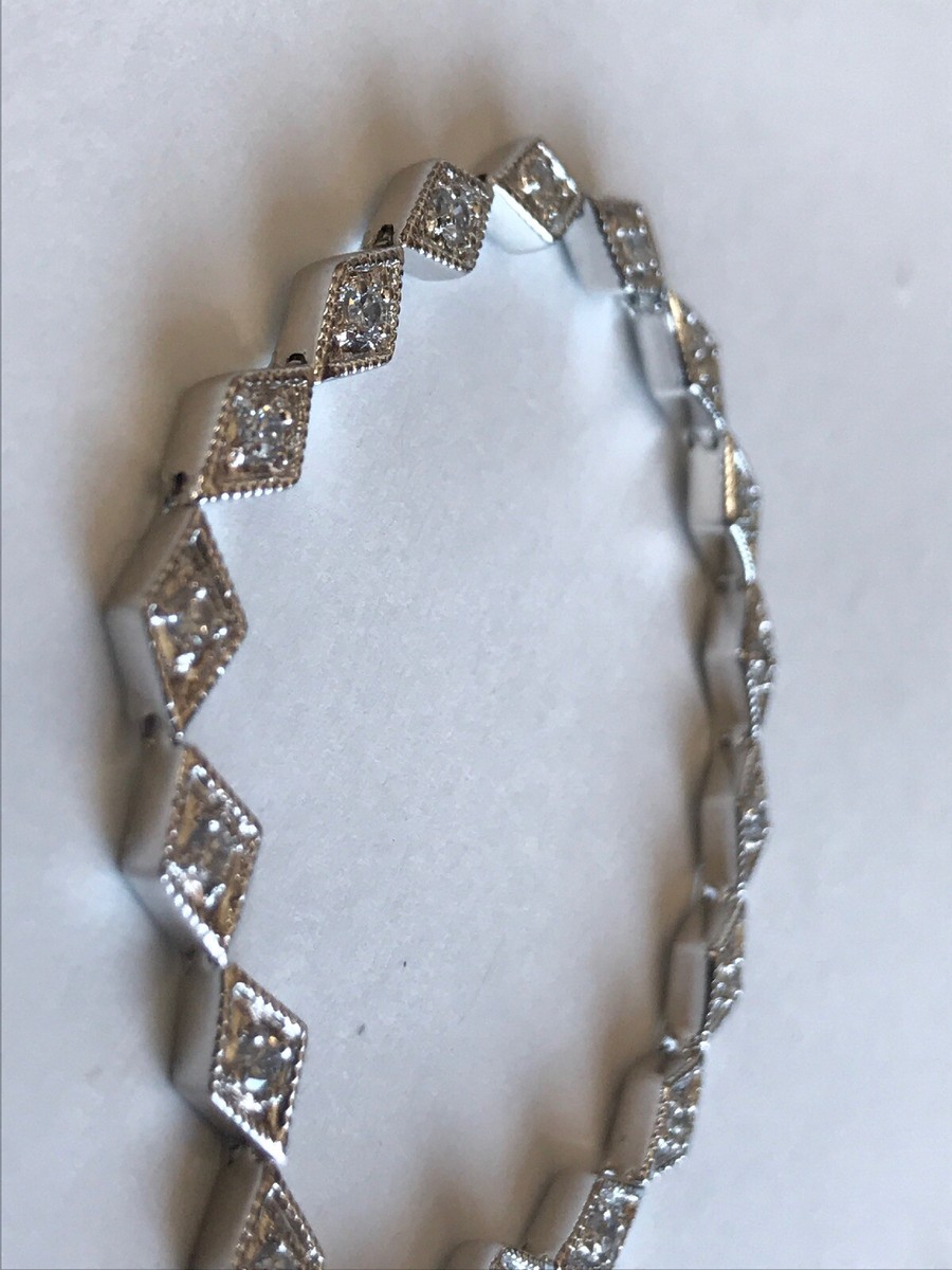 Antique Style 925 Fine Sterling Silver & cz Ladies Tennis