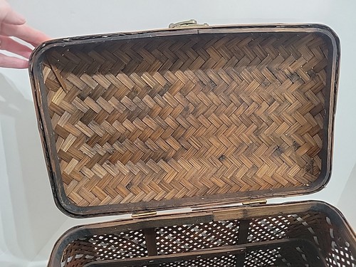 BAMBOO Basket w/ Brass & Aluminum 15.5" X 9" X 11" ⭐️ LARGE - Picture 7 of 18