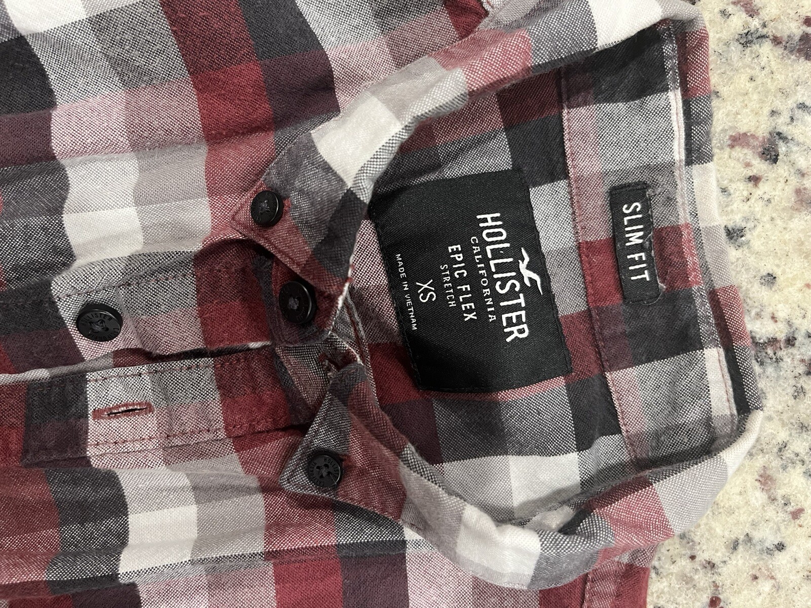 Hollister Mens XS ButtonDown Deep Red Plaid Epic Flex Stretch Slim Fit