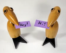 Dodo Bird Pair of Vintage MCM Wooden Paper Holders Made In Japan