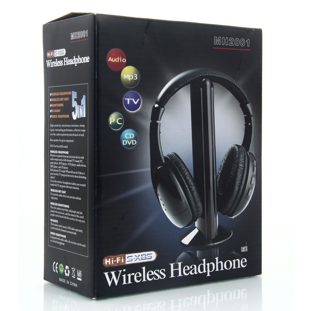 5 in 1 HIFI Headset Wireless Headphones Cordless RF Mic for PC TV DVD CD  Mp3 Mp4 | eBay