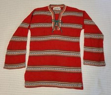 Vtg 70's Garland Bell Sleeve Lt Sweater L Red Stripes Tie Front Hippie Holiday