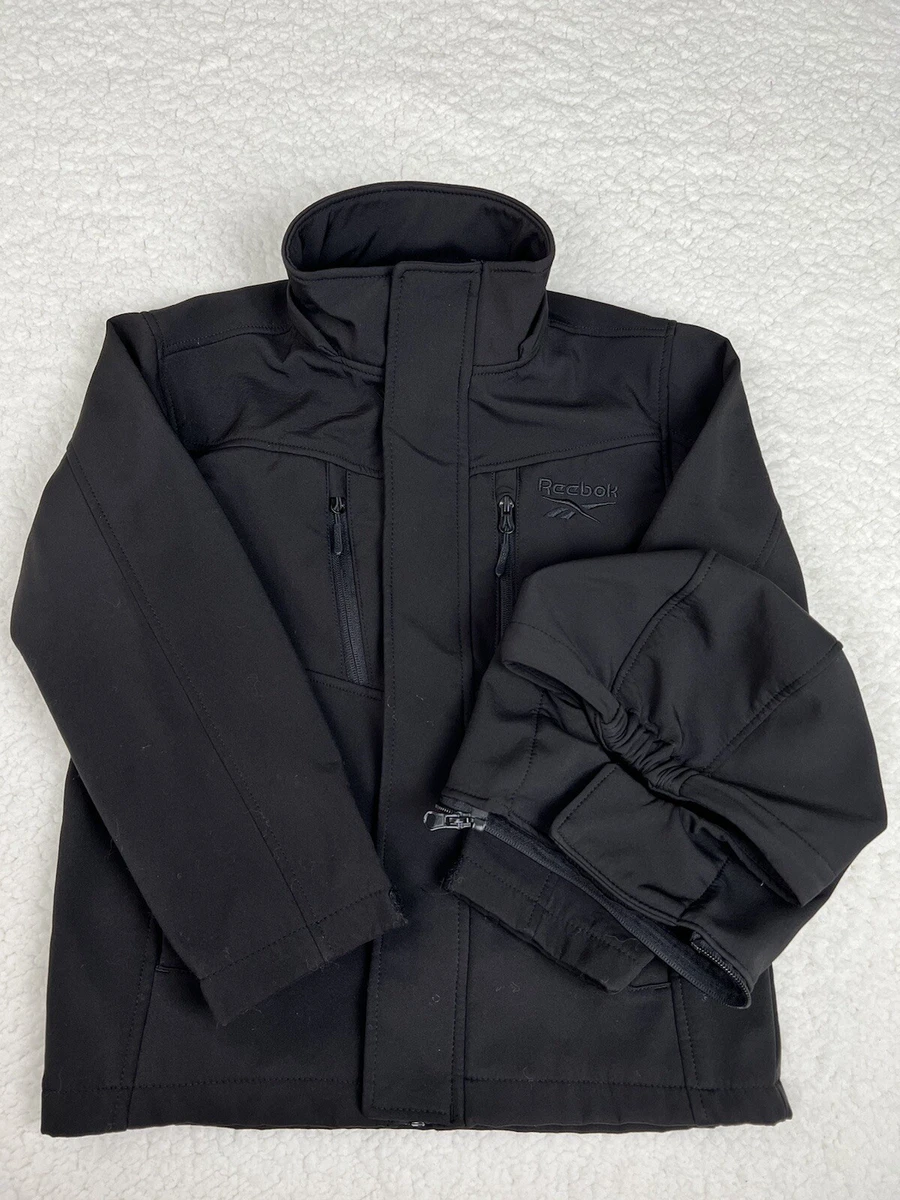 Reebok Jacket Womens Small Black Full Zip Pockets Hooded Coat Soft Shell