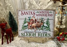 Santa’s Winter Wonderland Sleigh Rides Christmas Handcrafted Plaque Sign