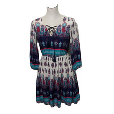 Chelsea & Violet Dress Womens X Small A-Line Blue Paisley Floral Print Boho