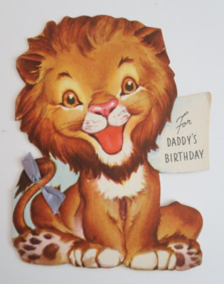 For Daddy's Birthday Mr. Bones Lion 1946 Christian Culp Vintage Greeting Card