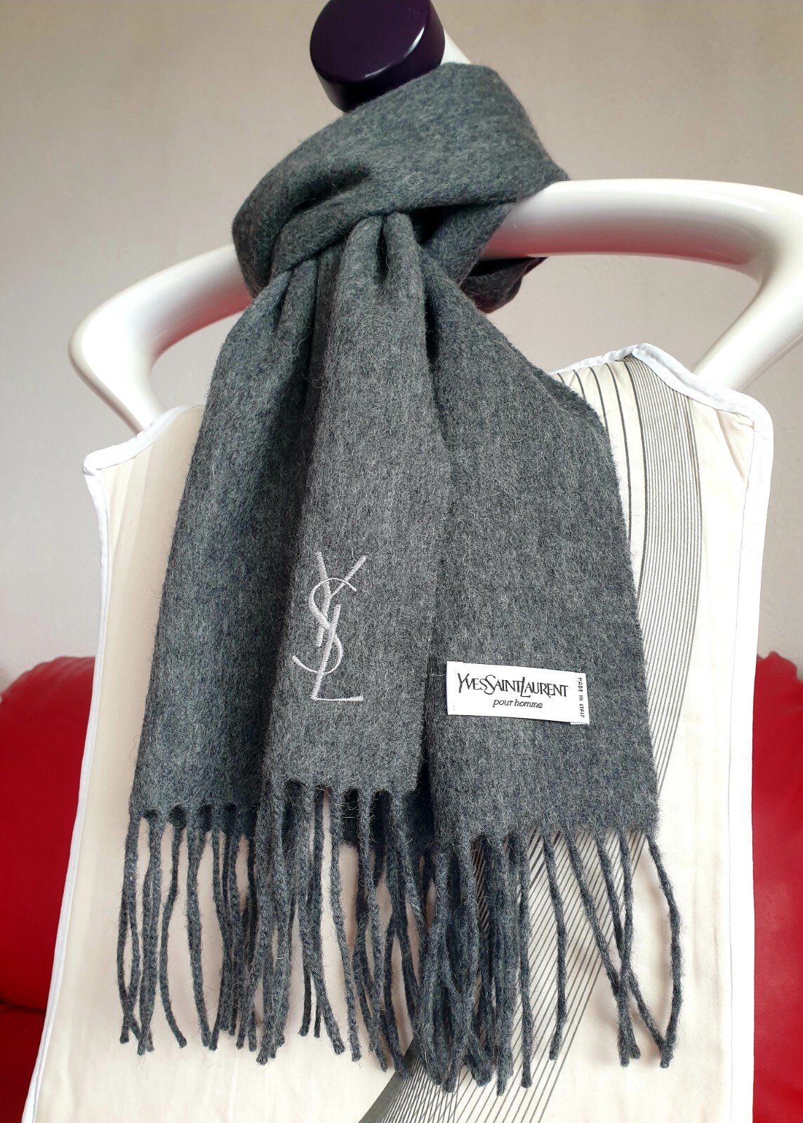 SAINT LAURENT YSL Homme Sciarpa MUFFLER Antracite in Morbida Lana