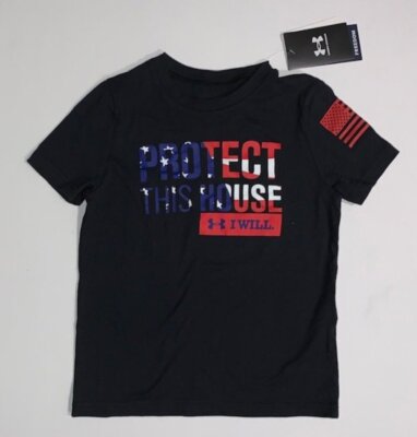 NWT Under Armour Freedom Protect This House Boy's XS Patriotic Black S/S T-shirt