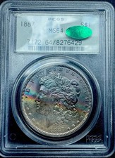 1887 Morgan Dollar PCGS MS64 CAC Crescent Rainbow Toned GEM PQ