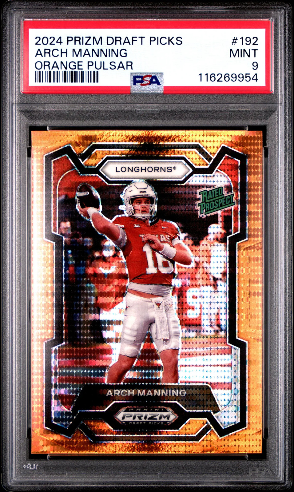 2024 Prizm Draft Picks - Arch Manning - Orange Pulsar /49 #192 - PSA 9