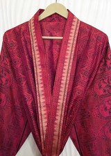 Pure Silk Pink-Black kimono Long Robe Gown Girl's Woman Silk Kimono KMO5482