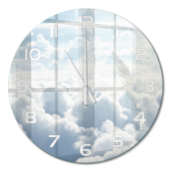 Elegante Runde Glas-Wanduhr Wolken Aus Der Vogelperspektive WeißE Zeiger Fi60 Cm-image