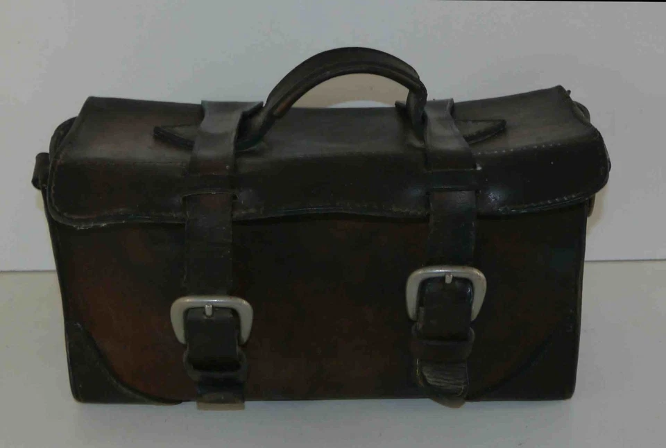 Sacoche ancienne / cartable en cuir (de plombier ?) - Photo 4/4