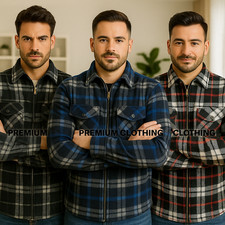 Mens Lumber jacket check Thermal LINED quilted Fleece shirt Sherpa Flannel Warm