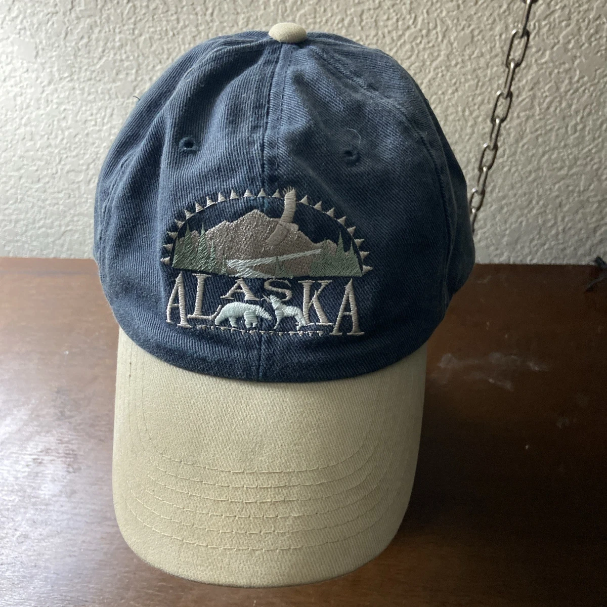 Vintage 90s Alaska Denim 100% Cotton Embroidered Baseball Dad Hat Strapb… Alaska the Last Frontier Cap Embroidered Baseball Hat  main image 2